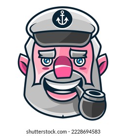 Capitán o capitán del buque con una tubería y una tapa máxima para el diseño del logotipo náutico marino para marinero