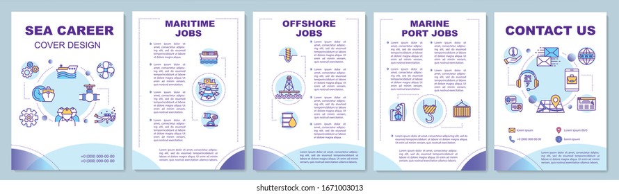 Sea Career Brochure Template. Maritime Jobs. Offshore Jobs. Flyer, Booklet, Leaflet Print, Cover Design With Linear Icons. Vector Layouts For Magazines, Annual Reports, Advertising Posters