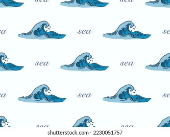 Sea cartoon character seamless pattern on white background