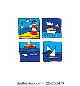 Sea cartoon sketch. Vector illustration isolated on white background