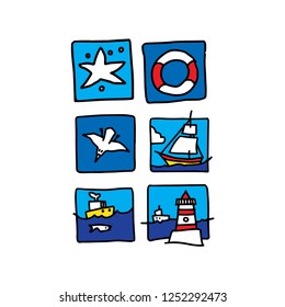 Sea cartoon sketch. Vector illustration isolated on white background