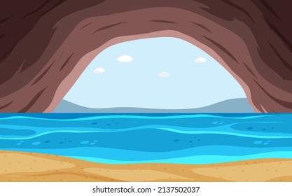 Sea cave background in cartoon style illustration