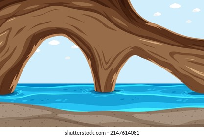 Sea cave background in cartoon style illustration