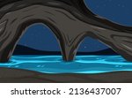 Sea cave at night background in cartoon style illustration