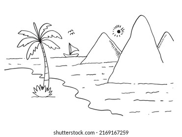 sea for children's coloring page Beach Graphic black white landscape sketch illustration vector