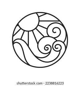 sea circle line logo with big waves
