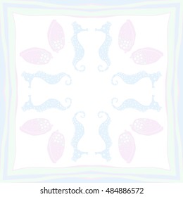 Sea circular  pattern, striped frame . Hand drawn.