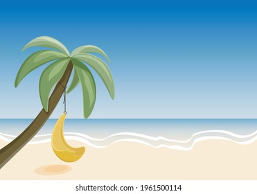 The sea is clean sand and palm trees. Relax on the coast of the azure sea with a refreshing cocktail.