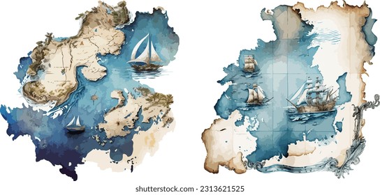 Sea ​​chart clipart, isolated vector illustration.