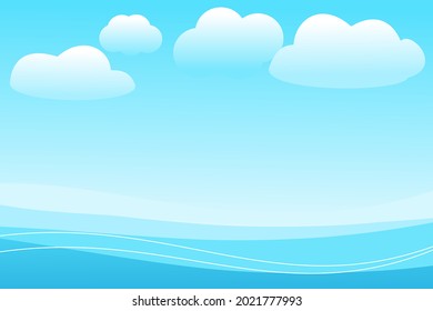 Sea and clouds on blue sky background vector. 