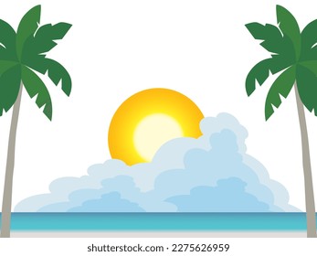 Sea, clouds, palms and sun landscape