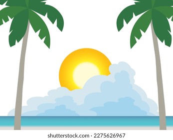 Mar, nubes, palmeras y paisaje solar