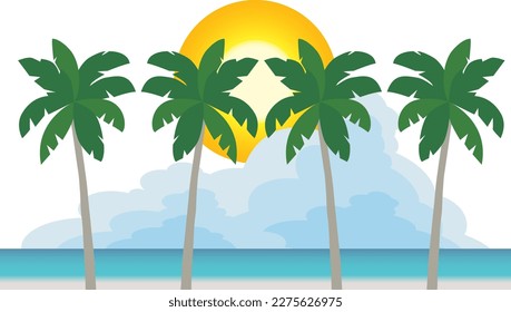 Meer, Wolken, Palmen und Sonnenlandschaft