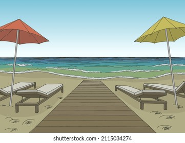 Sea coast beach graphic color vacation landscape sketch illustration vector 