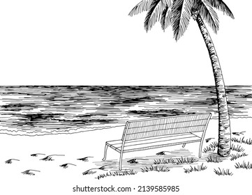 Costa marina gráfica playa de color blanco negro paisaje gráfico vector 