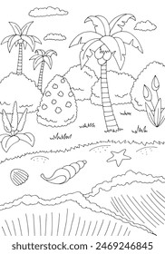 Sea coast graphic beach black white landscape vertical sketch illustration vector 