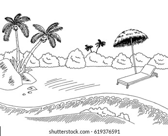 Sea coast graphic black white landscape sketch illustration vector