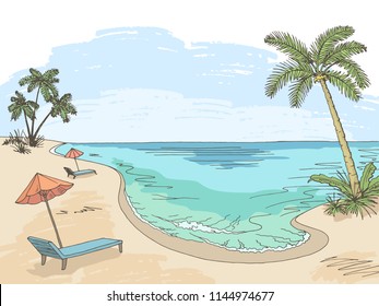 Sea coast graphic color landscape sketch illustration vector