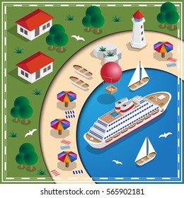 Sea Coast. Isometric. Vector illustration. 