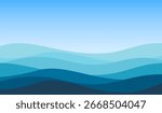 Sea coastline. Open ocean view. Wavy water lines landscape background. Vector illustration.