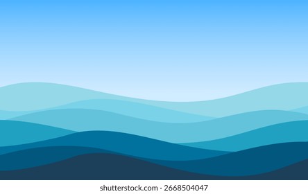 Costa marítima. Abra a vista para o oceano. Fundo de paisagem de linhas de água onduladas. Ilustração vetorial.