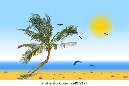Sea and coconut palm. Vector