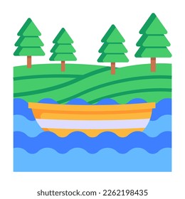 Árboles de agua y coco que muestran una imagen del ícono plano de la isla tropical 