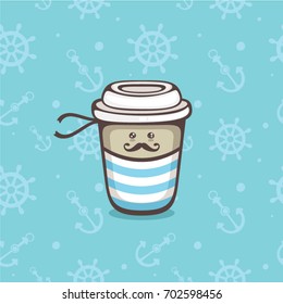 Sea coffee vector illustration. Cute cup for logo and menu design.