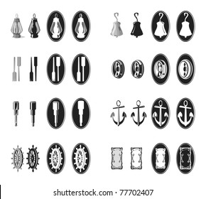 Sea collection, gray scale, vector