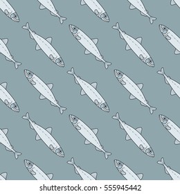Sea collection seamless pattern. Hand drawn fish. Vector illustration