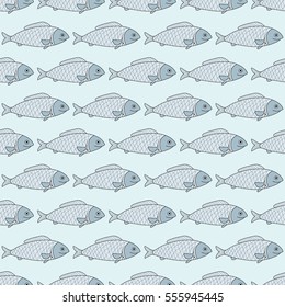 Sea collection seamless pattern. Hand drawn fish. Vector illustration