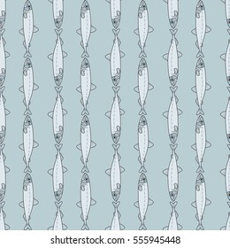 Sea collection seamless pattern. Hand drawn fish. Vector illustration