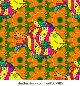 Sea collection seamless pattern. Hand drawn fish. Vector illustration. Reaver fishes on colored background.