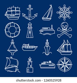 Sea collection of ship icons in line style
