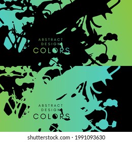 Sea color artistic horizontal banners with black paint splash decoration elements. Abstract creative design. Backgrounds collection with hand drawn texture.