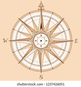 Sea compass at vintage style. Vector illustration on beige background
