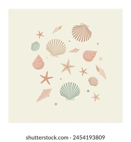 sea composition from shells vector illustration in gentle colors