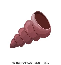 Sea cone shell spiral. Malyusk of brown color. Vector illustration isolated on white background.