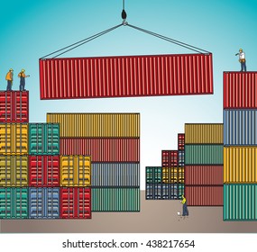 Sea container lading shipping loading cargo transportation. Color vector illustration. EPS10