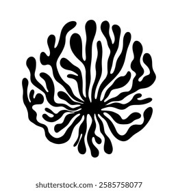 Sea coral. Black underwater coral reef plant silhouette, ocean algae tropical aquarium decoration, contemporary seaweed marine underwater life element. Vector illustration