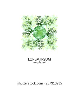 Sea corals in square composition in green colors. Eco design. Template for spa, boutique, cosmetology, shop, hotel and resort.