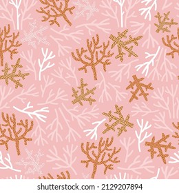 Sea corals vector seamless pattern. Underwater world coral reef background. Scandinavian decorative childish surface design for nautical nursery and navy kids fabric.