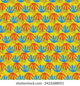 Sea corals vector seamless pattern illustration. Underwater world nautical theme yellow background.