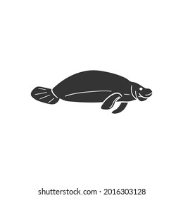 Sea Cow Icon Silhouette Illustration. Animal Aquatic Vector Graphic Pictogram Symbol Clip Art. Doodle Sketch Black Sign.