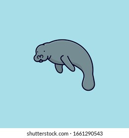 Sea cow vector illustration for Manatee Appreciation Day on March 25th. Marine mammal color symbol.