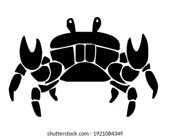 Sea crab with claws, shellfish, sea animal, sea food, vector, illustration, in black and white color, isolated on white background