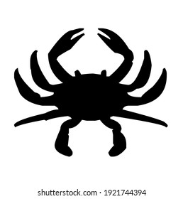Sea crab with claws, shellfish, sea animal, sea food, vector, illustration, in black color, isolated on white background