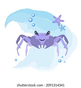 Sea crab decorated with starfish. Vector illustration.