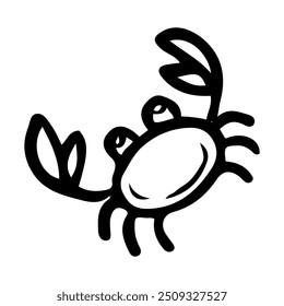 Sea crab hand drawn doodle. Crustacean animal living in ocean and sea. Short-tailed crayfish. Coral reef fish. Diving in water. Vector sketch line art illustration.