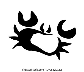 Sea crab hand painted with ink and brush in a stylized minimalistic style, isolated on white background. Vector illustration